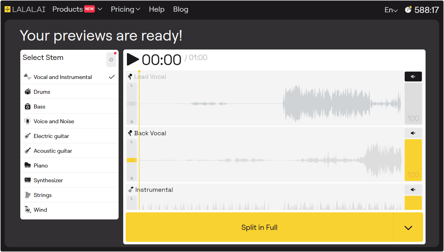 Back Vocal and Instrumental previews with the Lead Vocal muted