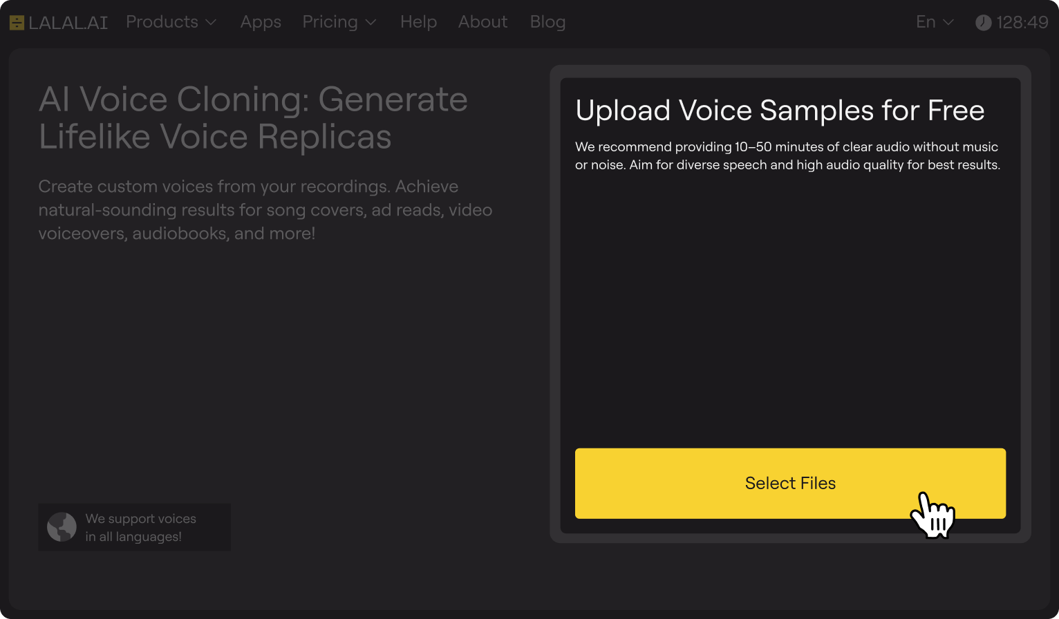 Upload voice samples button