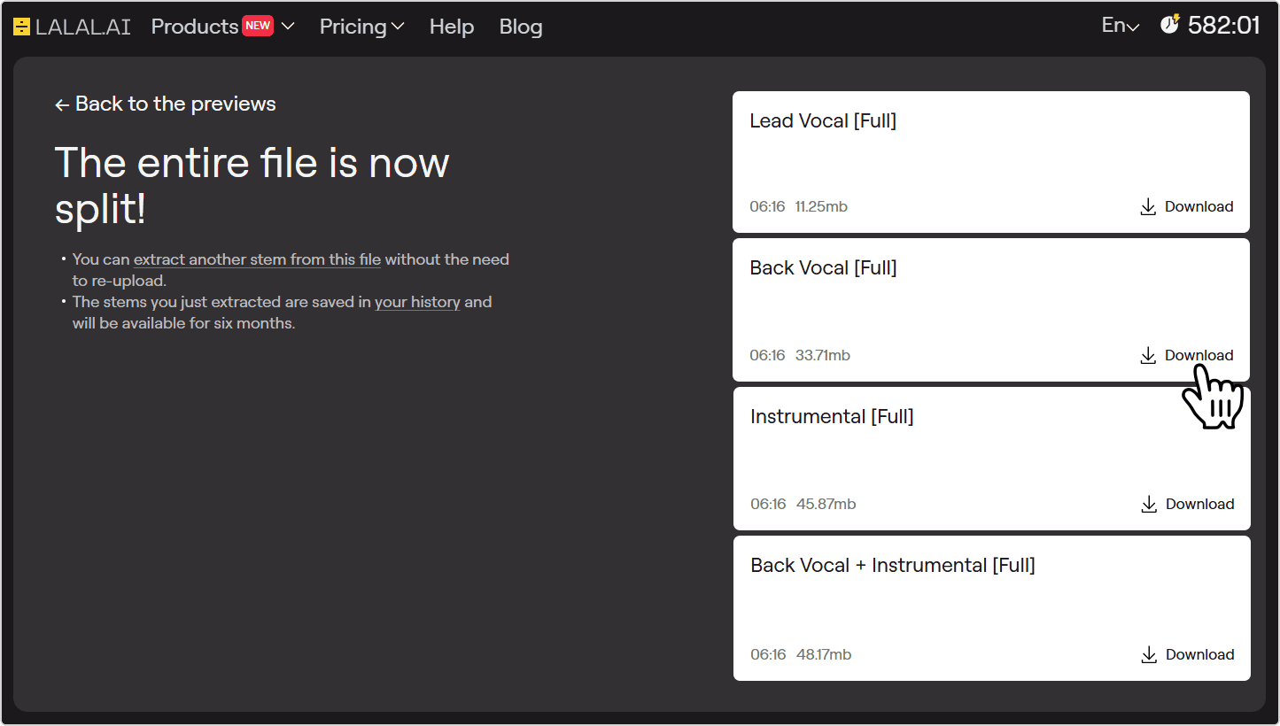 Download button next to the Back Vocal stem