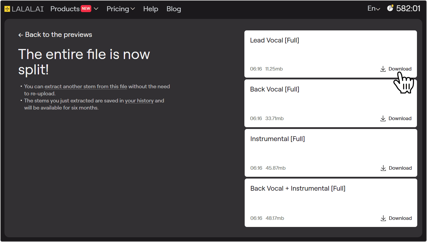 Download button next to the Lead Vocal stem