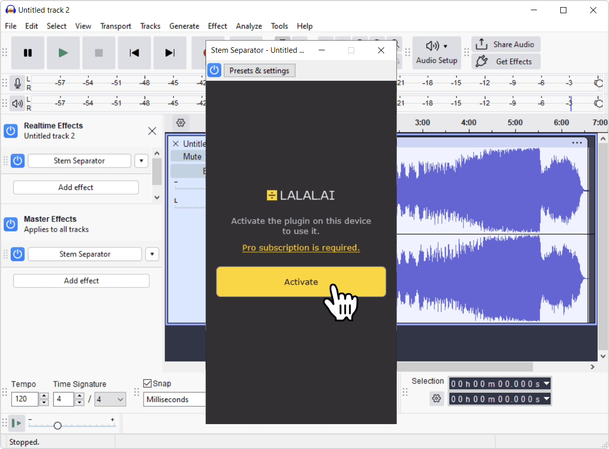 Activate button on the plugin activation screen