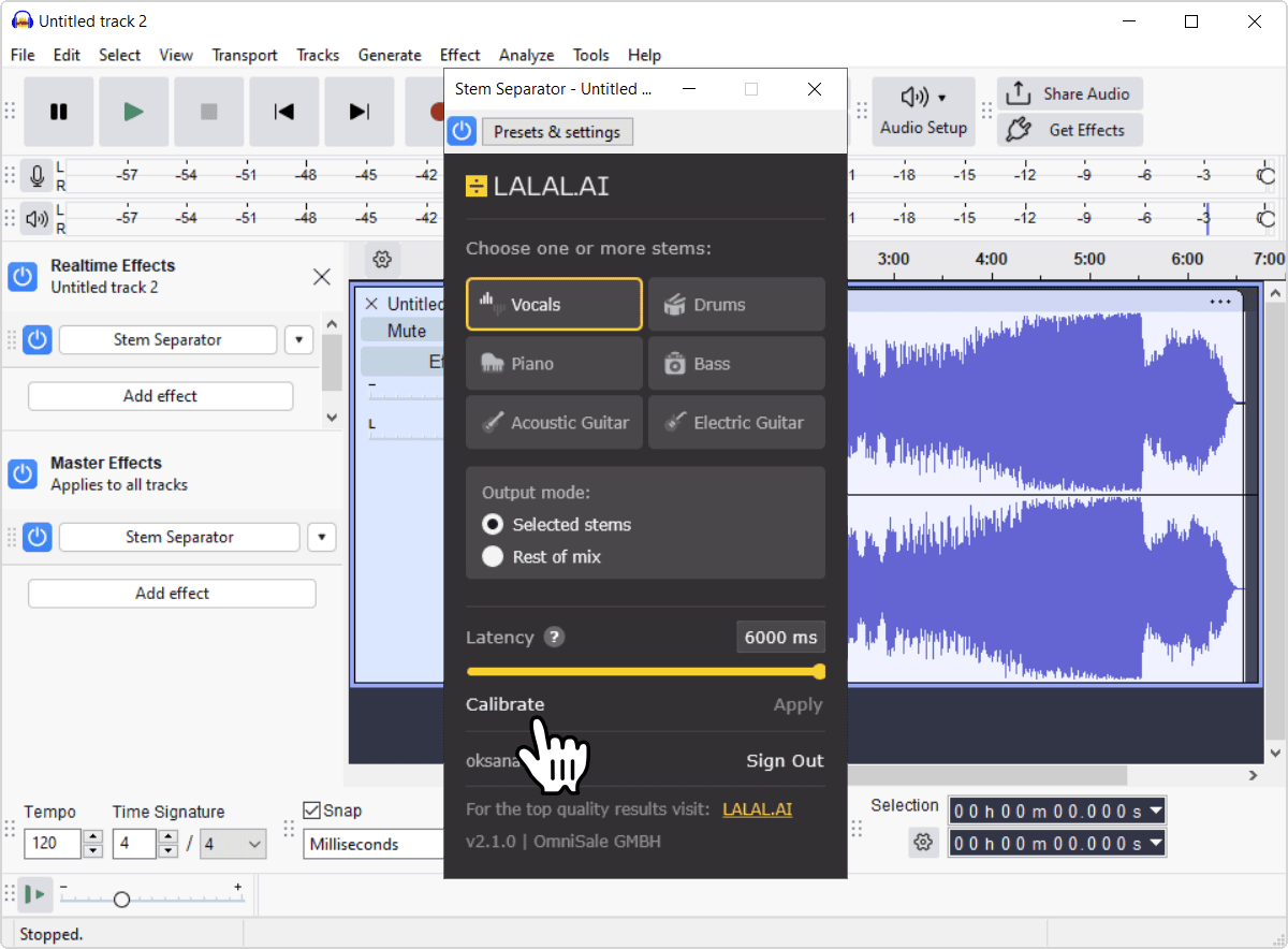 Calibrate control setting a stable latency value