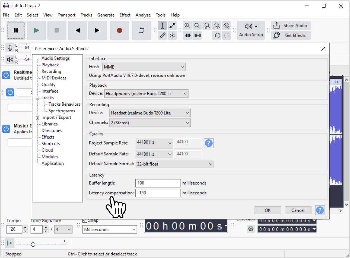 DAW audio buffer size setting