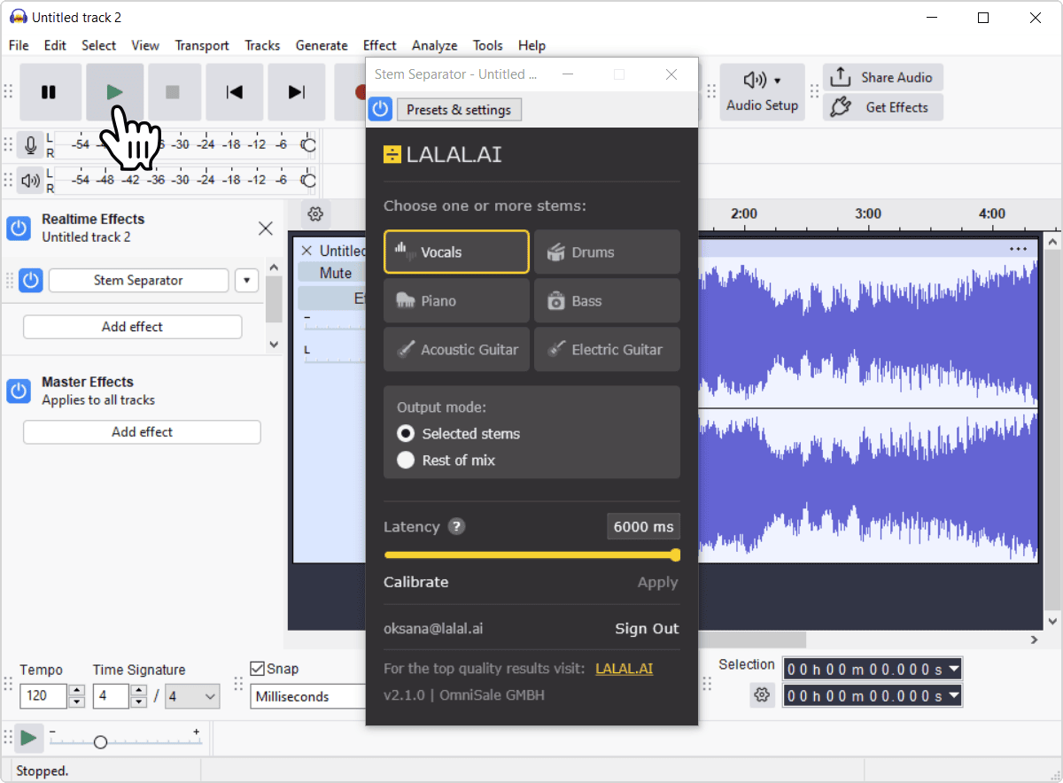 Track playing back with the plugin active